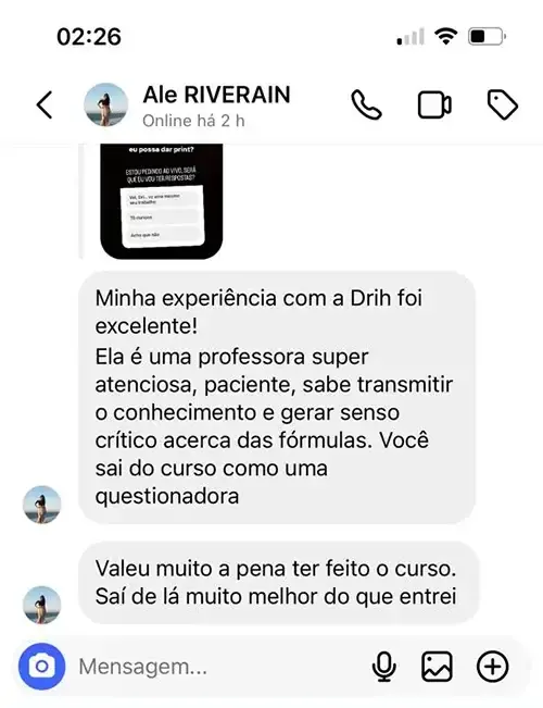 Print de mensagem de aluno para a Dri