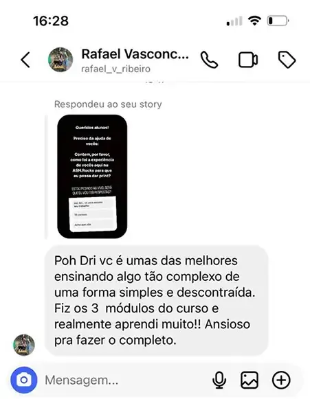 Print de mensagem de aluno para a Dri