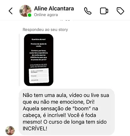 Print de mensagem de aluno para a Dri