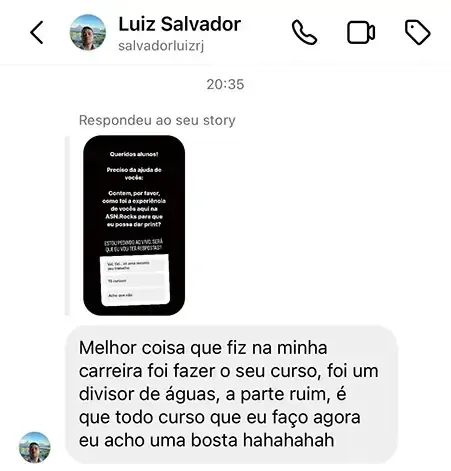 Print de mensagem de aluno para a Dri