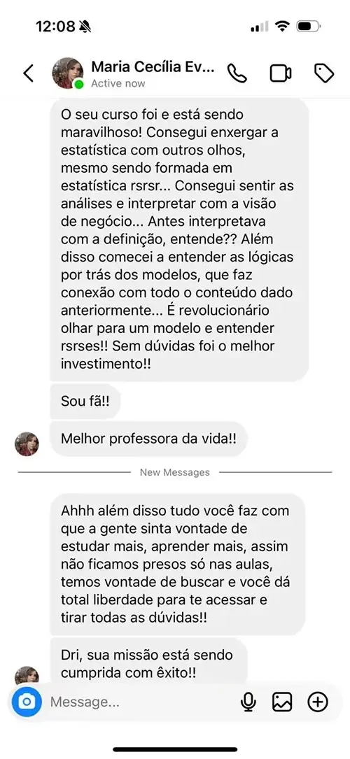 Print de mensagem de aluno para a Dri