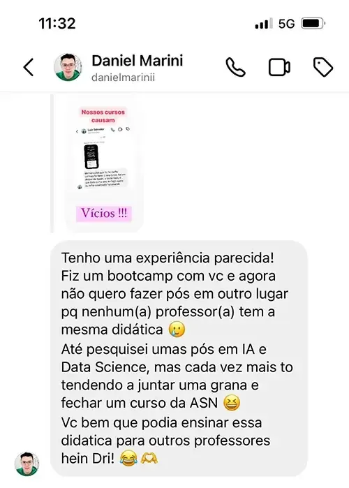 Print de mensagem de aluno para a Dri