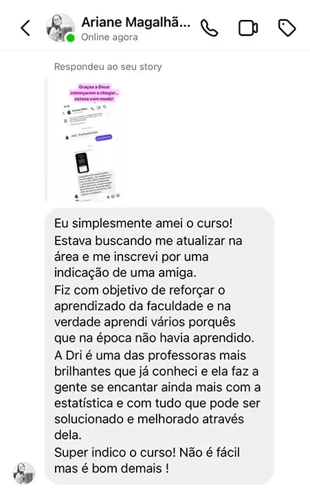 Print de mensagem de aluno para a Dri
