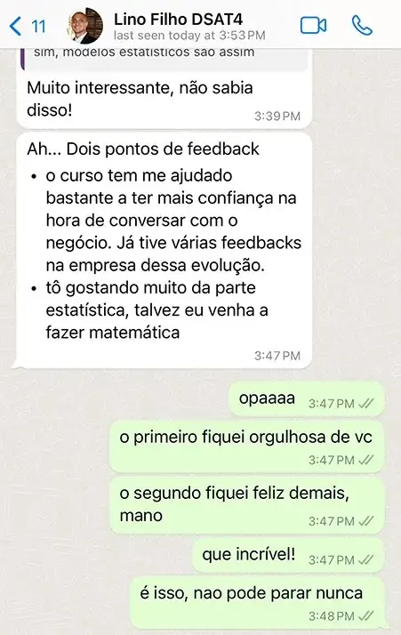 Print de mensagem de aluno para a Dri