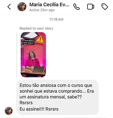 Print de mensagem de aluno para a Dri