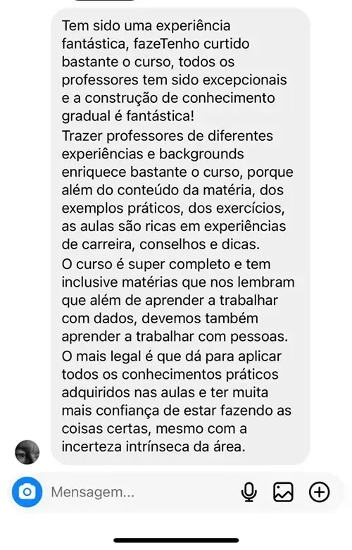 Print de mensagem de aluno para a Dri