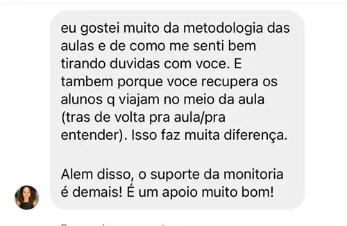Print de mensagem de aluno para a Dri