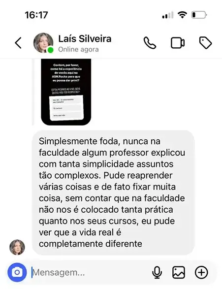 Print de mensagem de aluno para a Dri