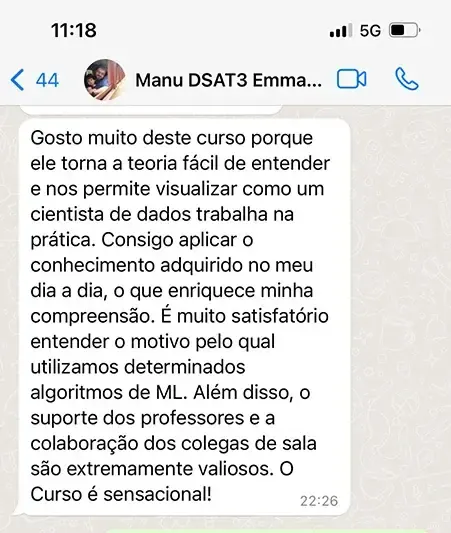 Print de mensagem de aluno para a Dri
