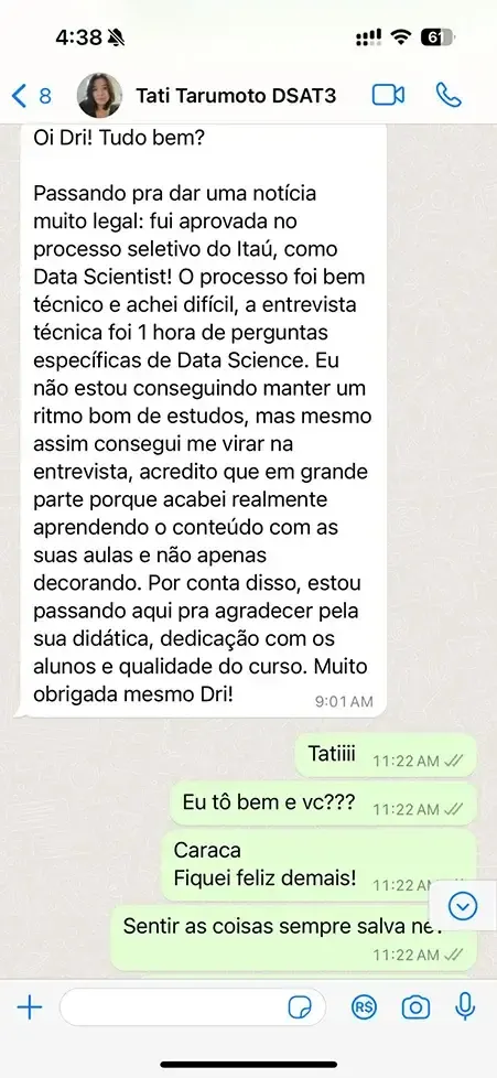 Print de mensagem de aluno para a Dri