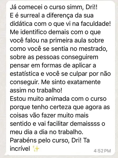Print de mensagem de aluno para a Dri