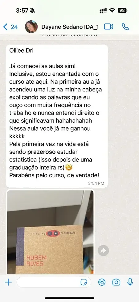 Print de mensagem de aluno para a Dri