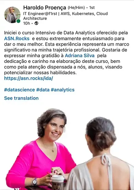 Print de mensagem de aluno para a Dri