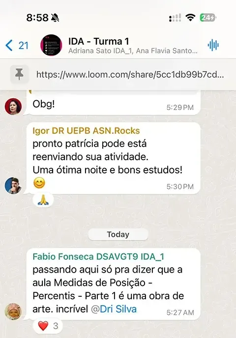 Print de mensagem de aluno para a Dri