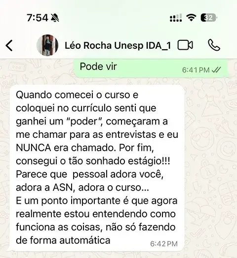Print de mensagem de aluno para a Dri